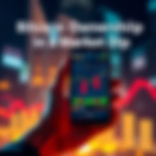 A person holding a smartphone displaying Bitcoin price charts with red downward arrows, symbolizing market dips