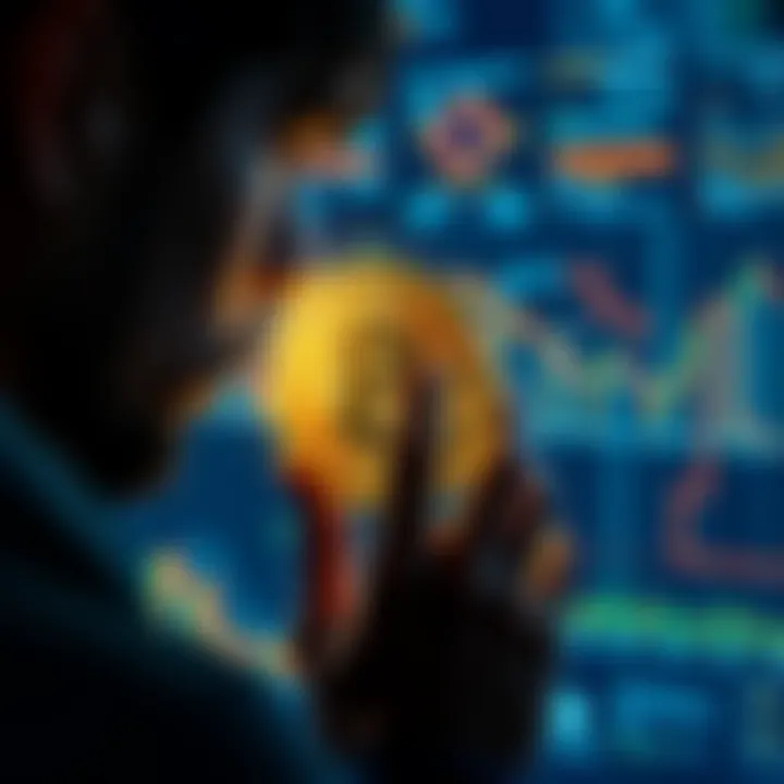 A person looking at a Bitcoin symbol on a screen, reflecting personal identity and investment in cryptocurrencies.