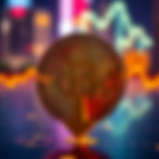 A digital representation of Bitcoin symbol with a downward arrow, indicating a price drop amid global trade tensions.