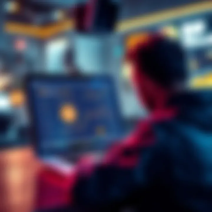 A beginner looking at a laptop screen showing cryptocurrency exchanges for Bitcoin purchases