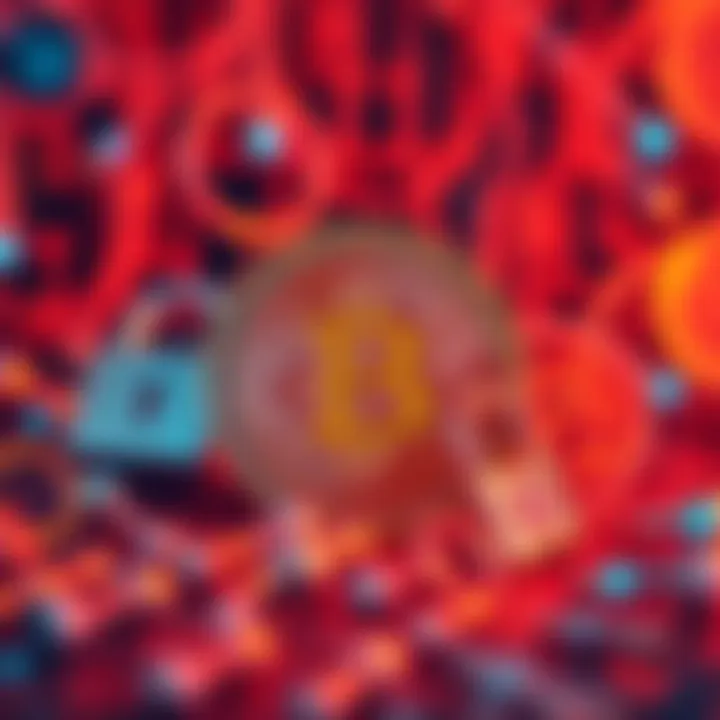 A representation of Bitcoin with digital locks and quantum computing elements in the background