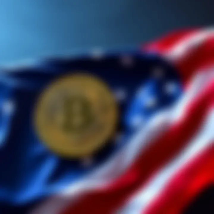 Illustration showing a U.S. flag alongside a Bitcoin symbol, with tariff surplus money being directed toward a Bitcoin reserve, symbolizing a new financial strategy.