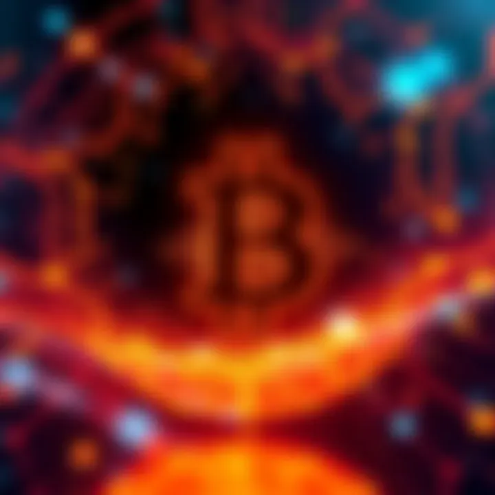 Bitcoin symbol in digital space A glowing Bitcoin symbol surrounded by digital patterns representing technology and finance.