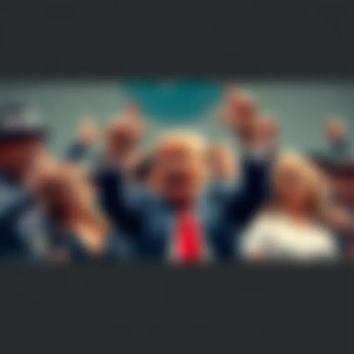 A heated debate scene featuring a group of Bitcoin enthusiasts and Trump supporters passionately discussing cryptocurrency, with intense expressions and raised hands.