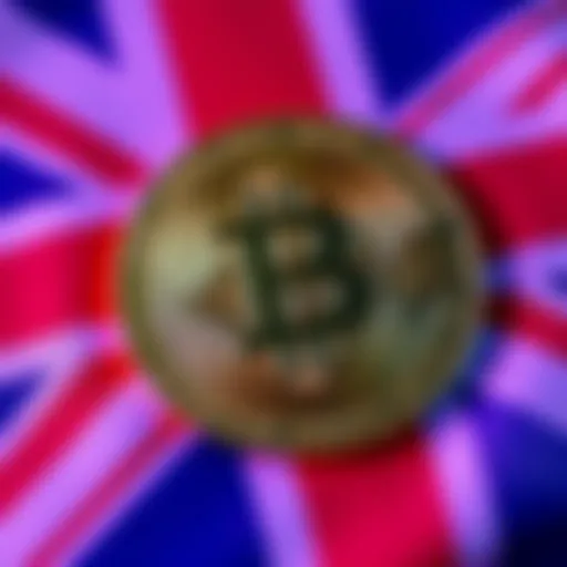 A Bitcoin logo alongside the United Kingdom flag, symbolizing Britain's wealth in cryptocurrency.