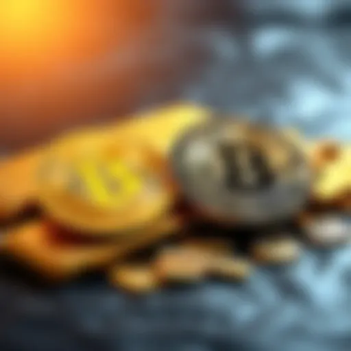 A visual comparison of Bitcoin and gold as assets, featuring Bitcoin symbols next to gold bars, representing the debate about their value in investments.
