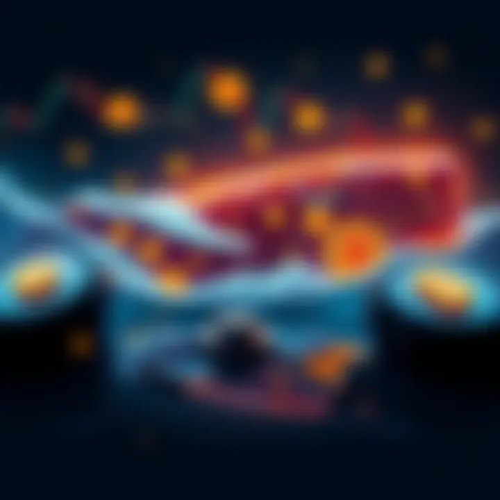 A visual representation of a Bitcoin whale taking a $235 million short position, with Bitcoin symbols and charts indicating market fluctuations.