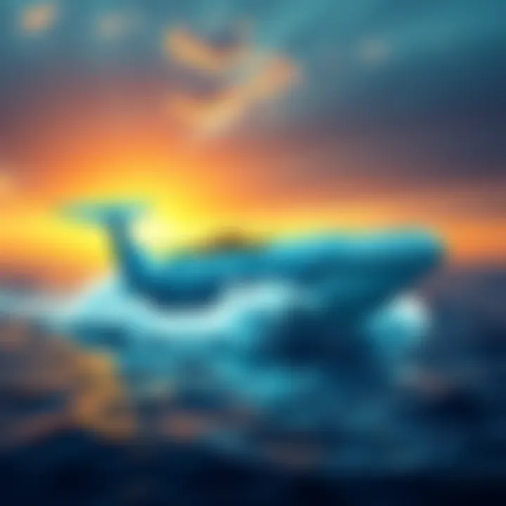 A large whale icon representing a Bitcoin whale transferring funds, symbolizing a significant cryptocurrency transaction.