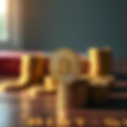 A close-up of Bitcoin coins stacked on a wooden table, symbolizing investment and financial growth.
