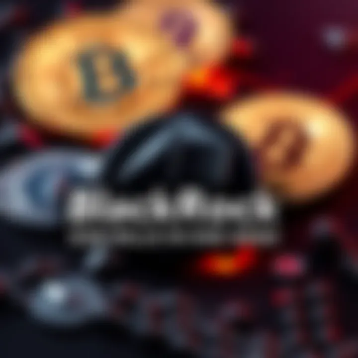 BlackRock logo with cryptocurrency symbols like Bitcoin and Ethereum in the background, representing a large investment in digital assets