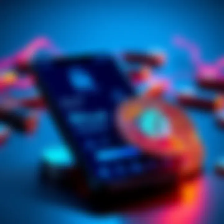 A visual representation of Blue Wallet app displaying Bitcoin balance on a smartphone screen with a digital security lock symbol.