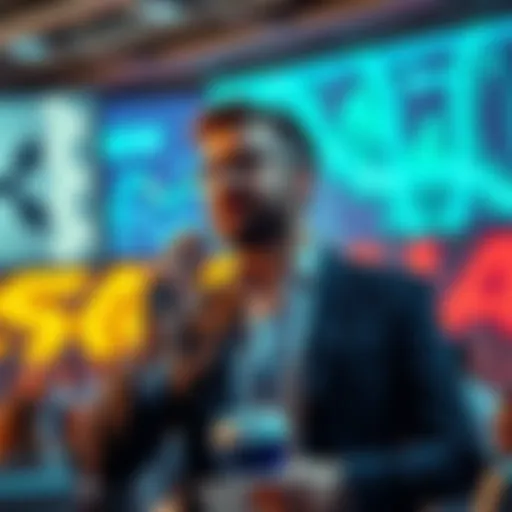 Brad Garlinghouse, CEO of Ripple, confidently presenting his vision for XRP's future in a tech conference setting.
