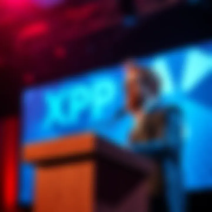 Brad Garlinghouse Discusses XRP Brad Garlinghouse speaking at a podium about XRP's role in Ripple