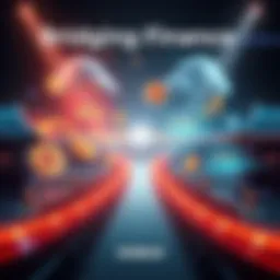 A visual representation of $HBAR connecting traditional finance and decentralized finance with digital elements and fast transactions.