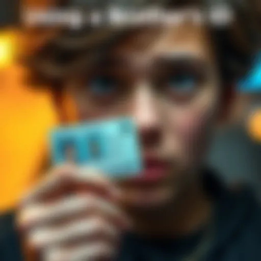 A close-up of a young person holding a driver's license while looking concerned, symbolizing the risks of using someone else's ID for age verification.