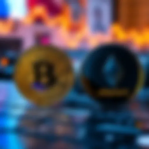A graphic illustrating cryptocurrency swapping with Bitcoin and Ethereum logos, symbolizing trading options
