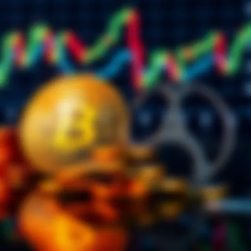 A graphic showing Bitcoin and XRP symbols with investment charts in the background