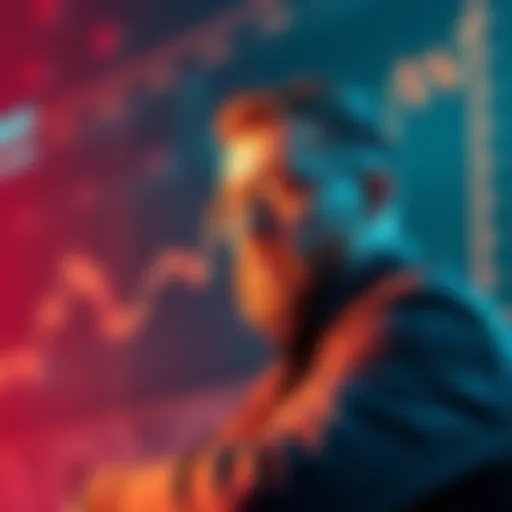 A confident investor looking at a rising cryptocurrency graph with positive energy