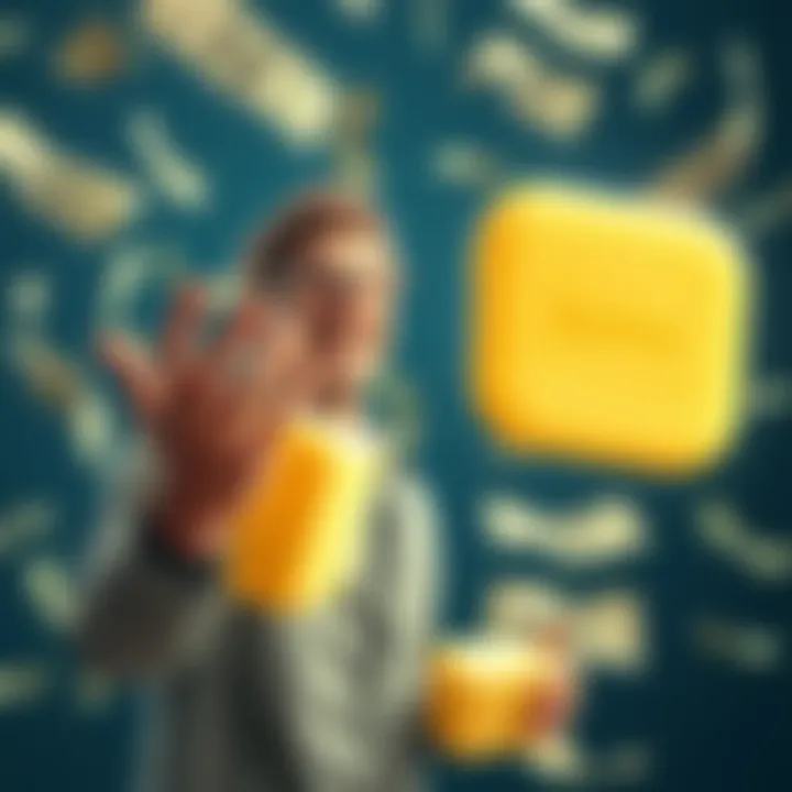 A person, known as Butter, excitedly discussing a money-making strategy with floating dollar bills around him.