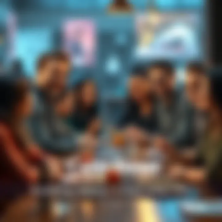 A diverse group of people sitting together at a table, having a relaxed conversation with smiles, promoting a peaceful atmosphere