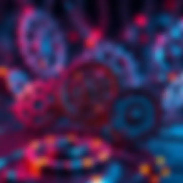 A digital representation of Cardano's blockchain with gears symbolizing governance systems clashing with modern technology.