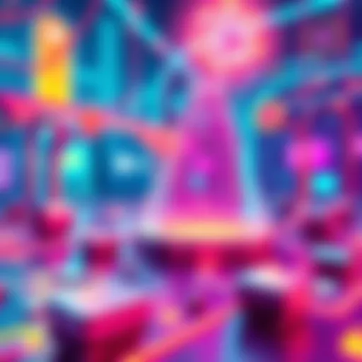 Conceptual illustration of futuristic projects that enhance Cardano's blockchain and user interactions with bright colors and technology-inspired design.