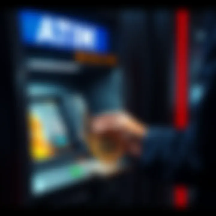 Cashing Out Bitcoin A person exchanging Bitcoin for cash at an ATM, with money being dispensed.