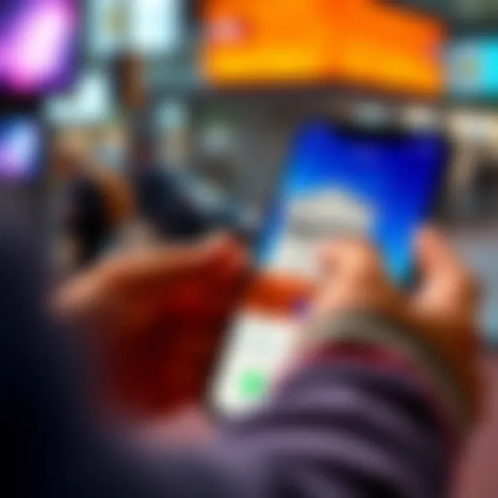 A person using a smartphone to cash out CRO with the CDC Exchange app, showing a bank interface on the screen.