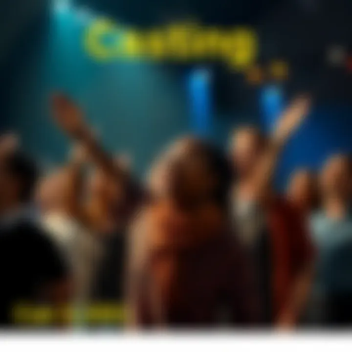 A group of diverse people participating in a casting call, showcasing excitement and determination.