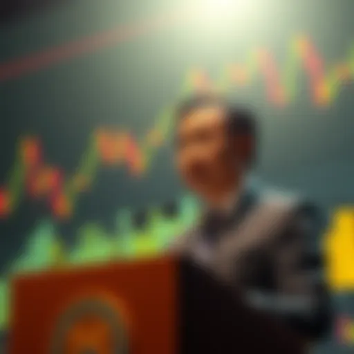 CFTC Chairman Pham speaking at a podium about new stablecoin initiative with graphs in the background