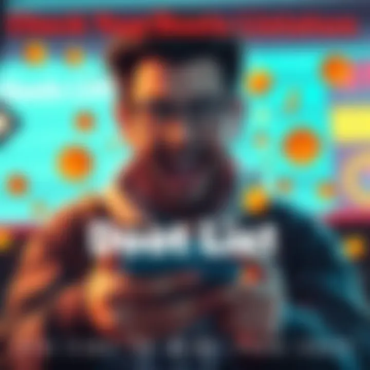 Check Your Doots List Status A person checking their Doots list status on a digital device, with an excited expression, surrounded by colorful graphics representing minting POAPs.