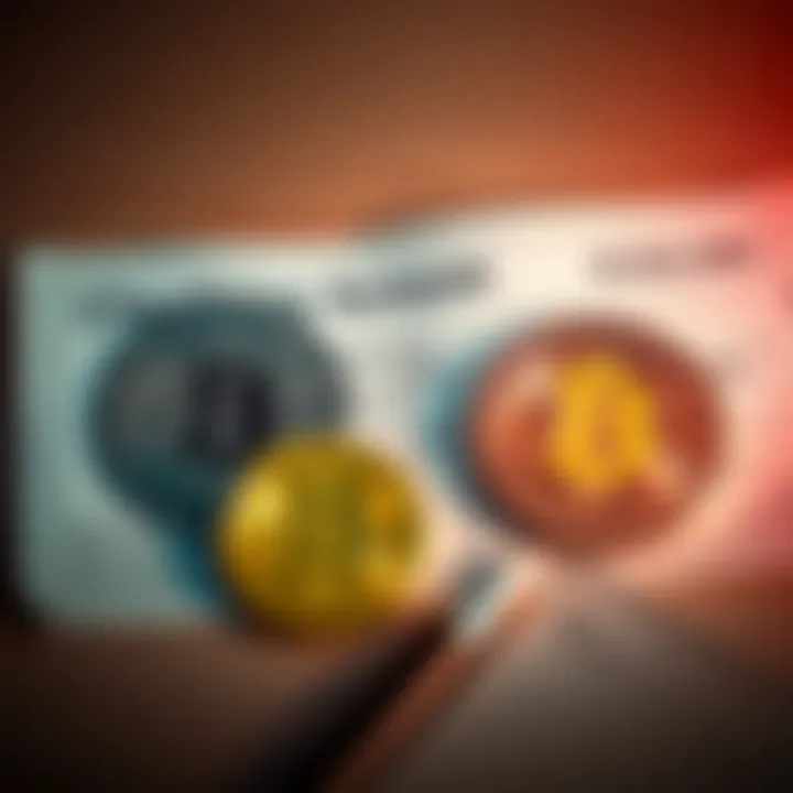 A graphic showing a checking account statement with high interest rates next to a stable Bitcoin symbol. The contrast illustrates the difference in financial yields in 2025.