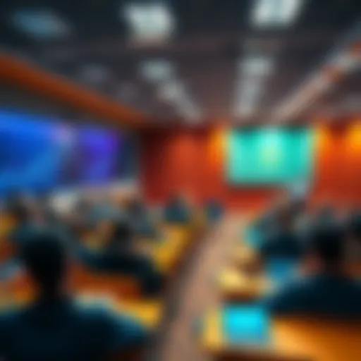 A university classroom with students engaged in a lecture about blockchain technology.