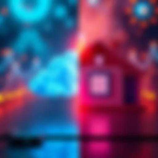 A comparison of cloud hosting and home hosting for nodes, featuring a split image with a cloud icon on one side and a house icon on the other.