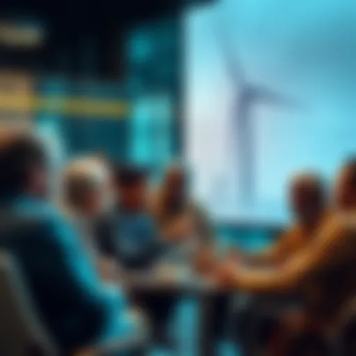 A diverse group of people engaged in a discussion about the impact of energy solutions on coin investments