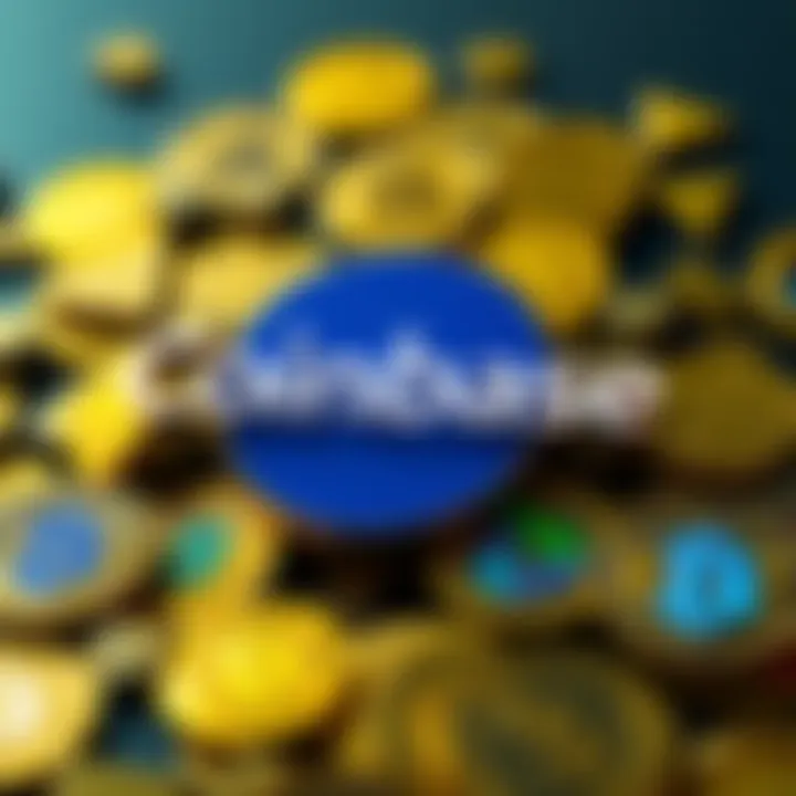 Coinbase Logo and Cryptocurrency The Coinbase logo alongside various cryptocurrency symbols representing the digital currency market