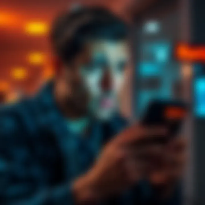 Coinbase Account Locked A person looking worried while checking their phone with a text notification about a locked Coinbase account, showing disbelief and frustration.