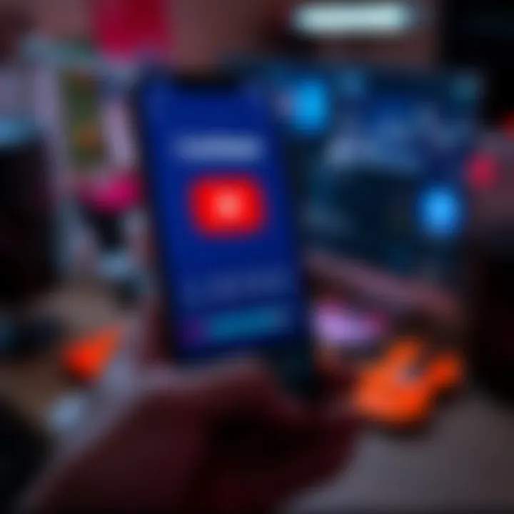 A smartphone showing the Coinbase app with reduced audio levels affecting a YouTube video playing in the background.