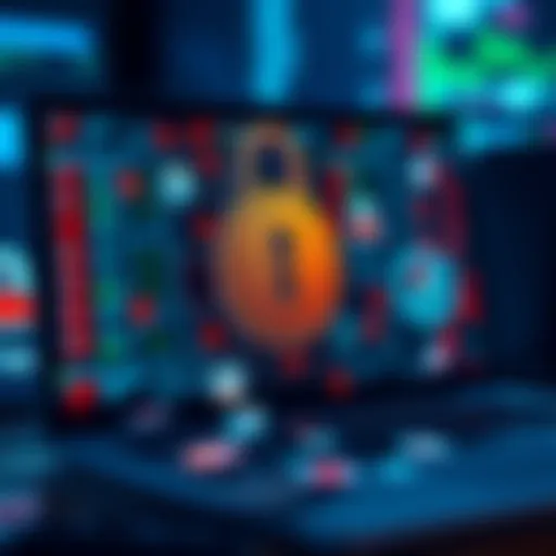 A visual representation of the Coinbase hack, showing a computer screen with a lock symbol and scattered personal data icons, emphasizing the risks of KYC exchanges.
