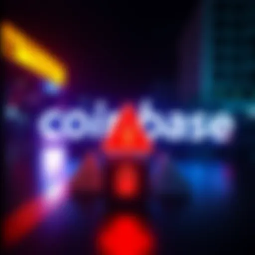 Graphic showing Coinbase logo with warning signs and locked accounts representing security concerns for users