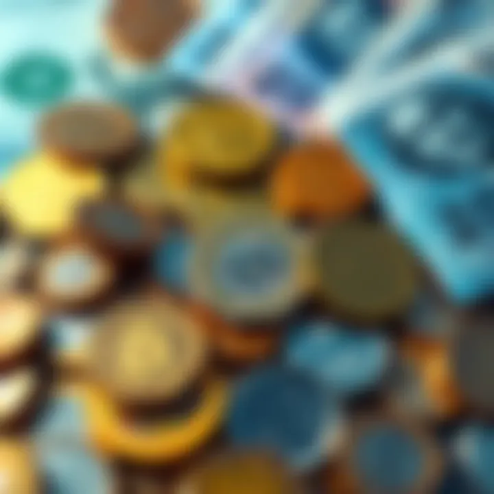 Coins and banknotes A collection of coins and banknotes representing money and currency
