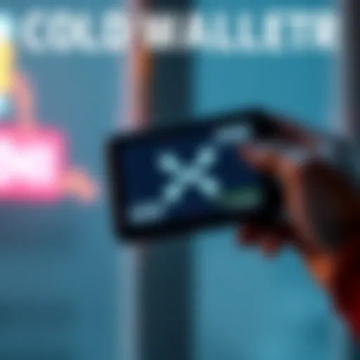 A person holding a cold wallet device with a digital screen showing XRP logo, contemplating the security of their investment.