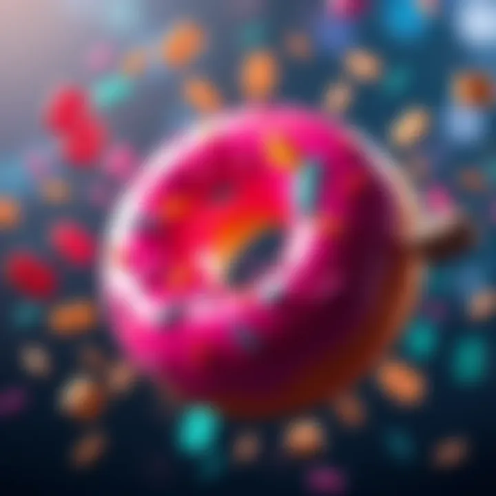 A colorful donut with money symbols around it, representing the blend of fun and finance.