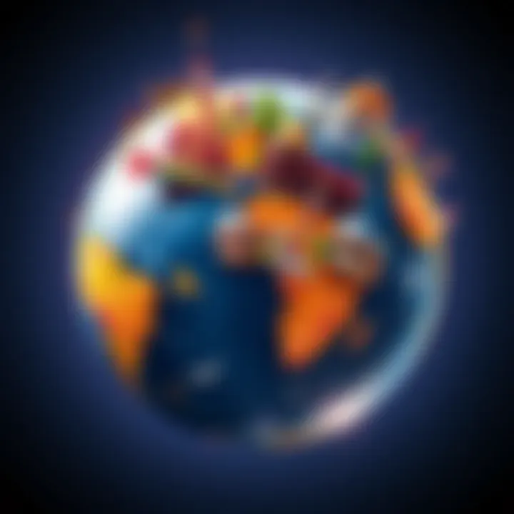 Colorful globe with diverse landmarks A vibrant globe featuring famous landmarks from around the world