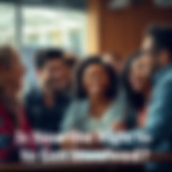 A diverse group of people in a meeting, engaged in conversation about joining a community initiative, looking excited and motivated.