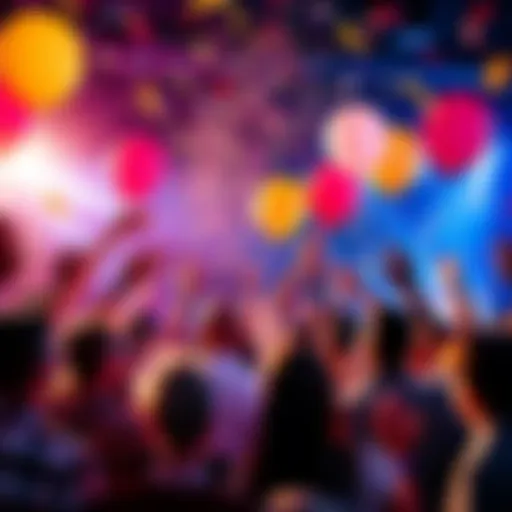 People celebrating the community milestone with balloons and confetti