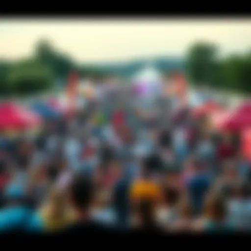A vibrant crowd of people gathered at a large outdoor event, enjoying activities and entertainment.