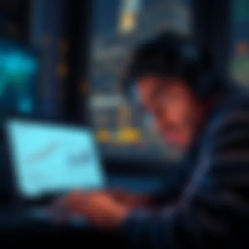 A person looking frustrated while reading about issues in Atlas Earth on a laptop, with charts and comments visible on the screen.