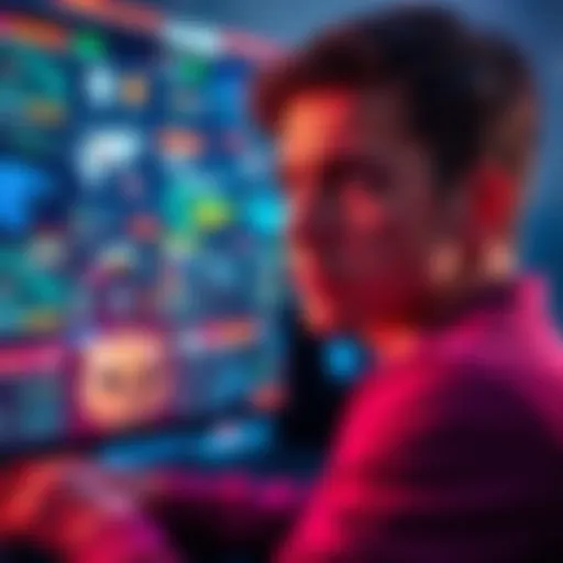 A player looks puzzled at a video game screen filled with complex graphics and controls