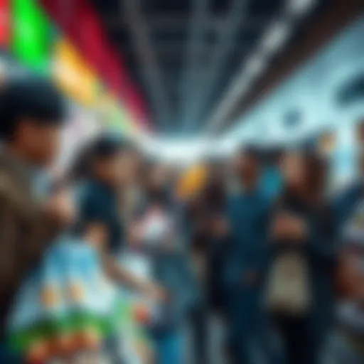 A diverse group of people shopping together, showcasing different demographics engaged in buying goods, reflecting increased spending habits.